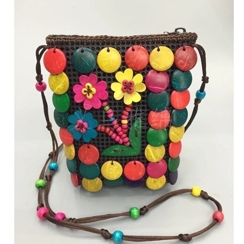 Women's Medium Polyester Flower Vacation Zipper Straw Bag