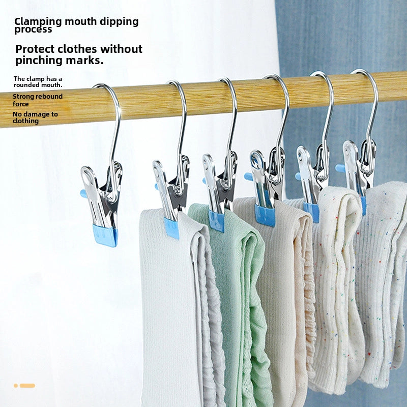 Stainless Steel Clip With Hook Flat Clip Anti-scratch Clip Mouth Laundry Drying Clip