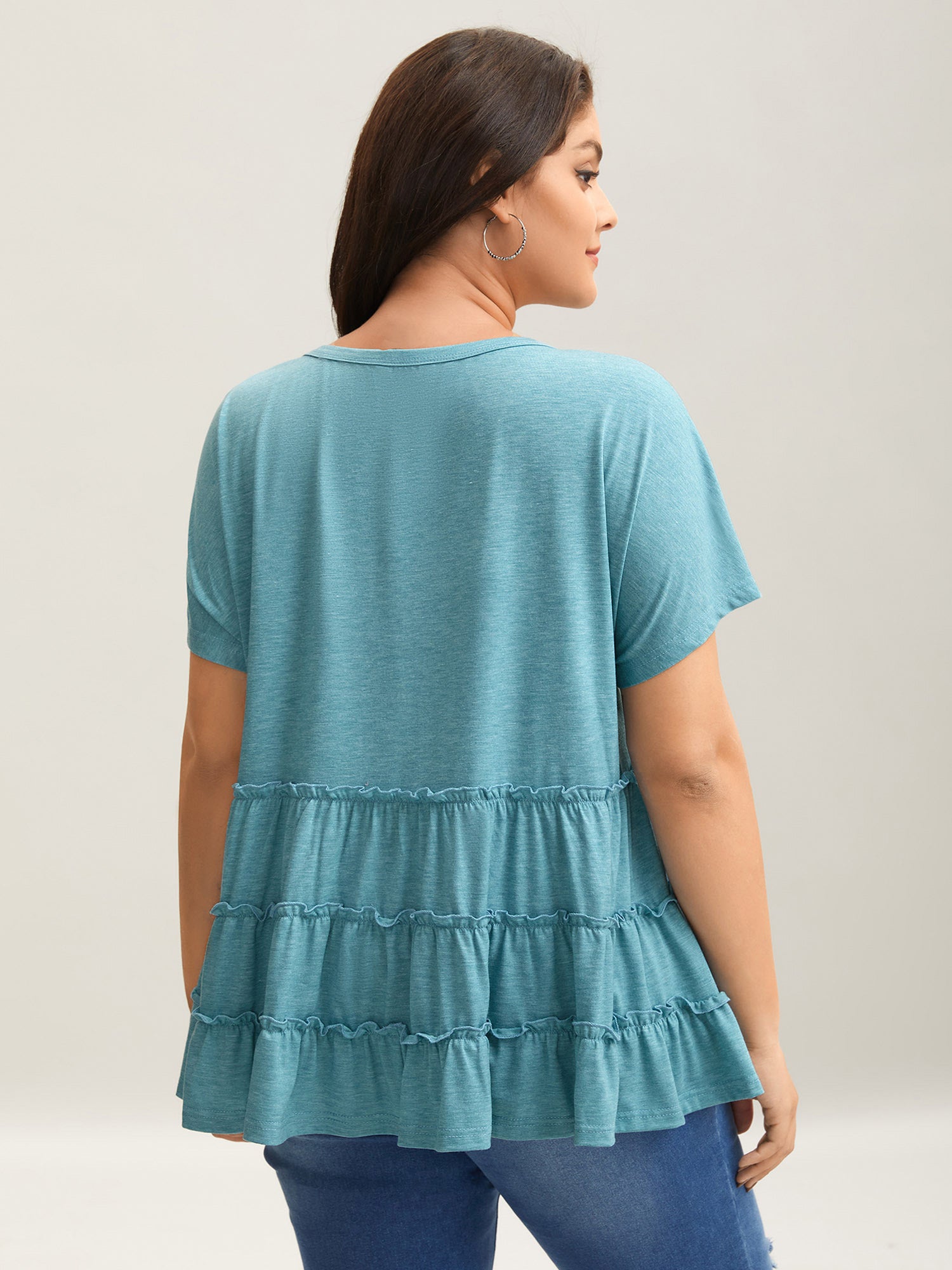 Tiered Petal Trim Crew Neck T-Shirt