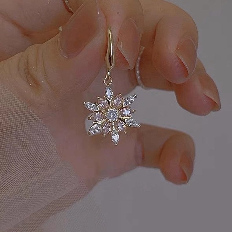 Vintage Style Minimalist Solid Color Snowflake Alloy Zircon Plating Inlay Drop Earrings