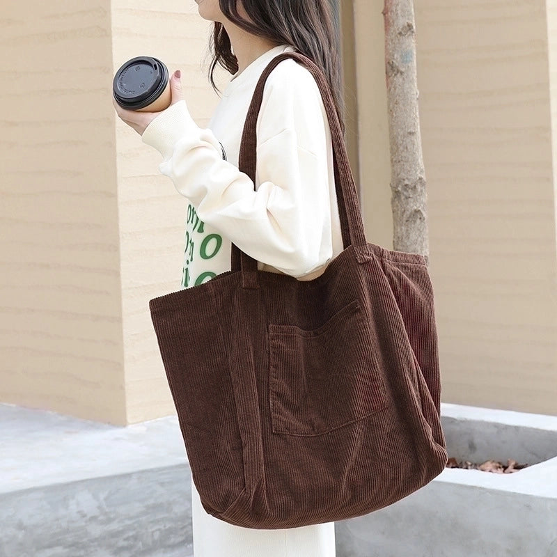 Women's Large Corduroy Solid Color Basic Open Underarm Bag