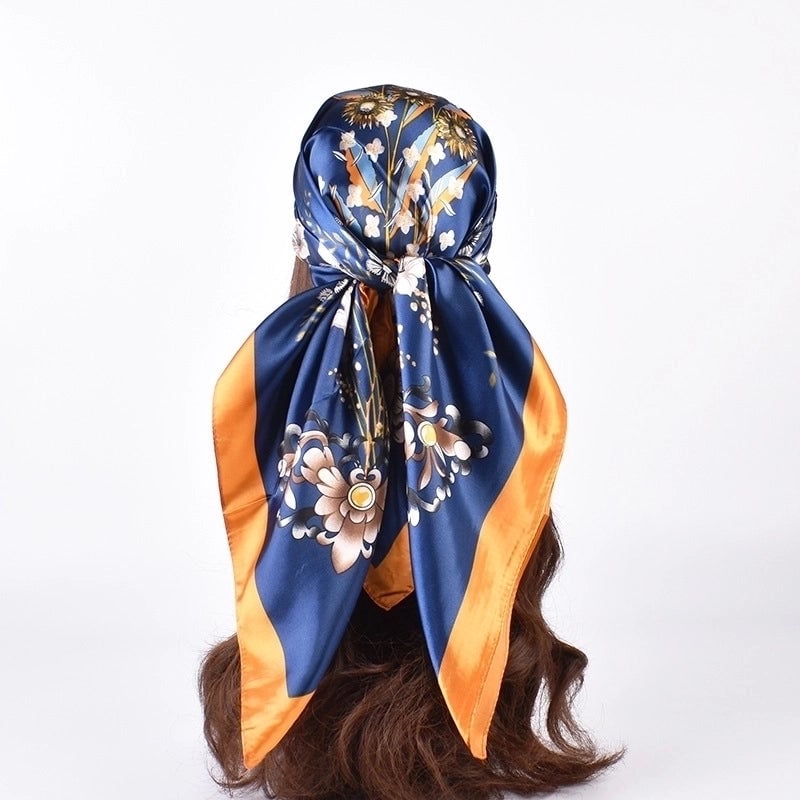 Women's Lady Flower Satin Printing Silk Scarf