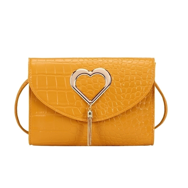Women's Small Pu Leather Heart Shape Crocodile Fashion Square Flip Cover Crossbody Bag