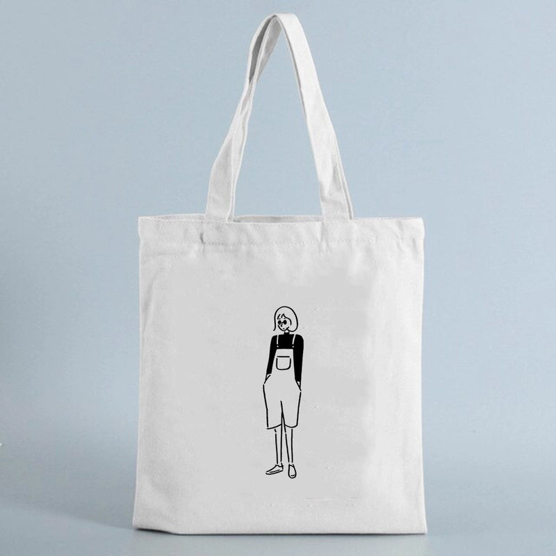 Women's Small Canvas Human Elegant Square Open Canvas Bag