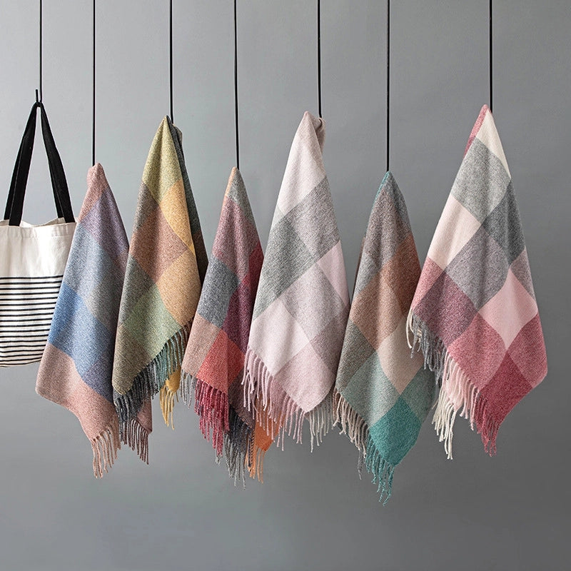 Women's Retro Lattice Polyester Tassel Scarf