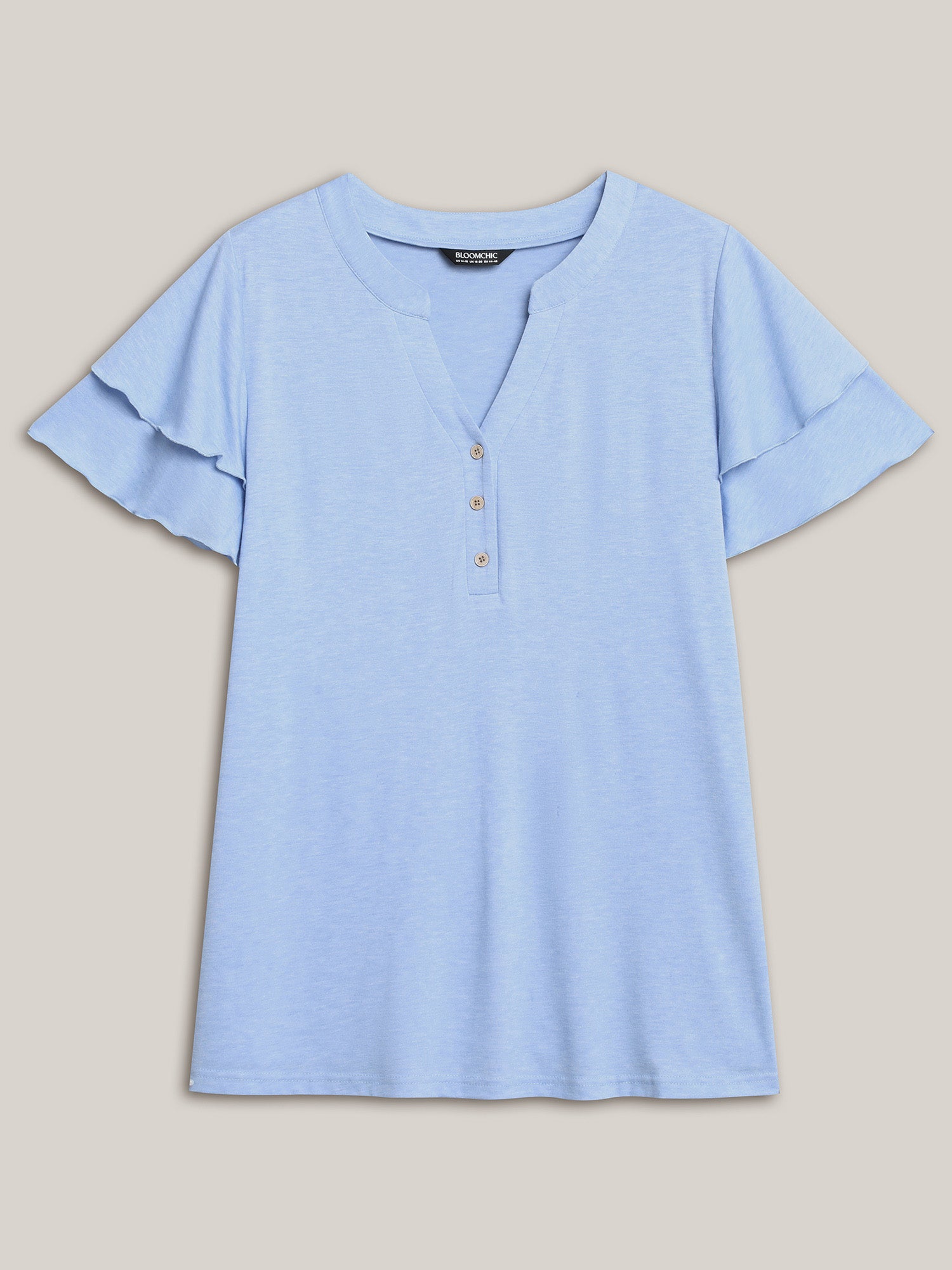 Layered Lotus Leaf Sleeve Plain T-Shirt
