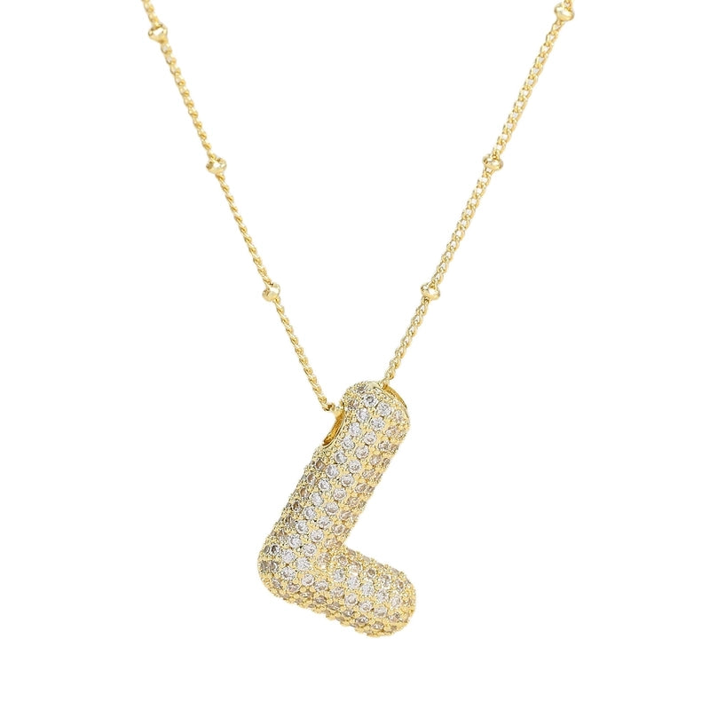 Europe And America  Hot Sale Fashion 26 English Letters Pendant Necklace Copper Micro Inlaid Zircon Balloon Letter Collarbone Necklace Choker Pendant