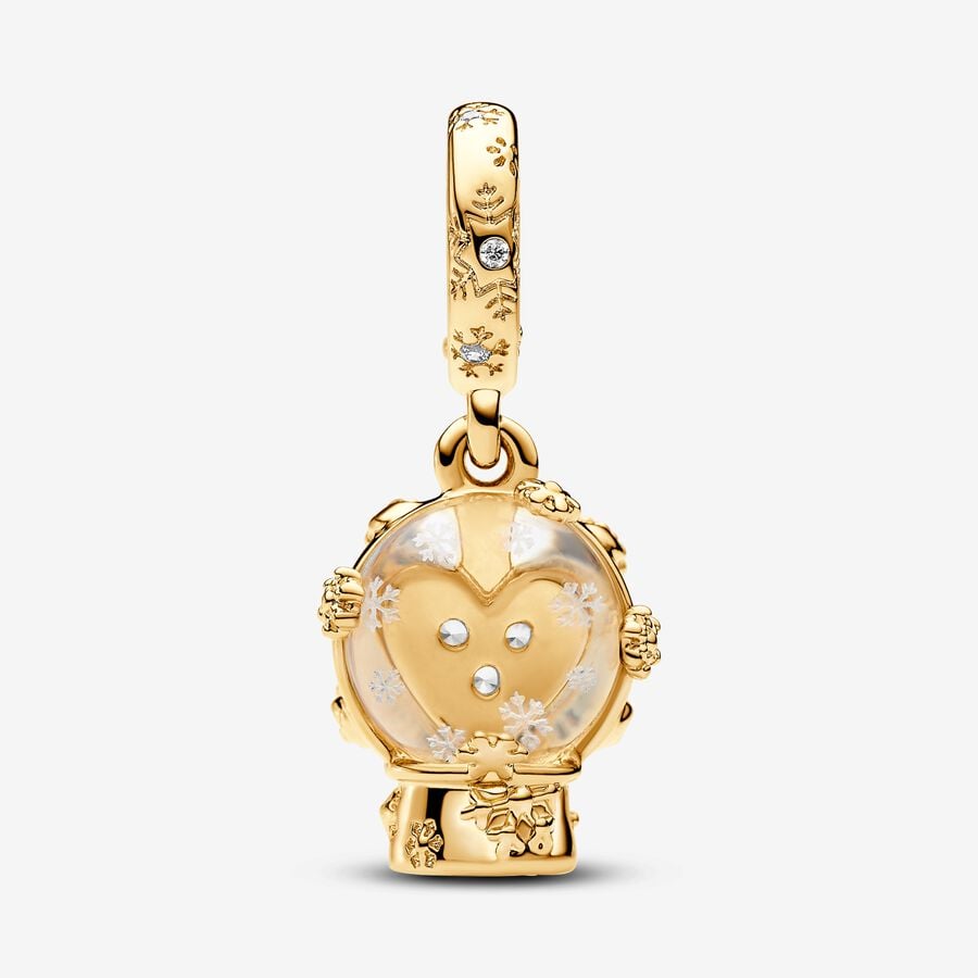 Gold Plated Heart Snowflake Snow Globe Dangle Pandora Charm