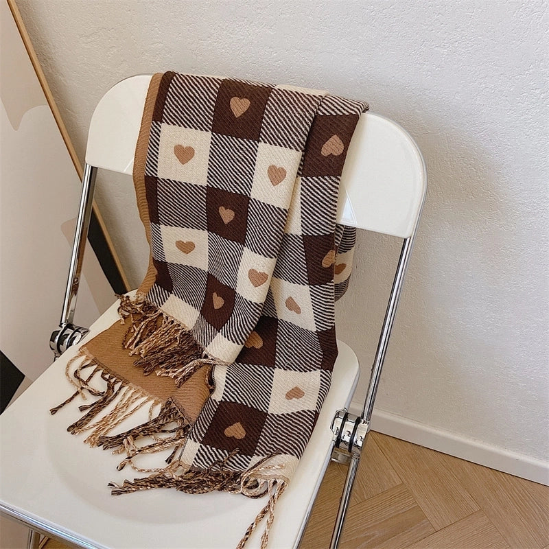 Plaid Scarf Women's Winter High-grade Gradient Mohair Thickened Warm Scarf New Cashmere-like Shawl