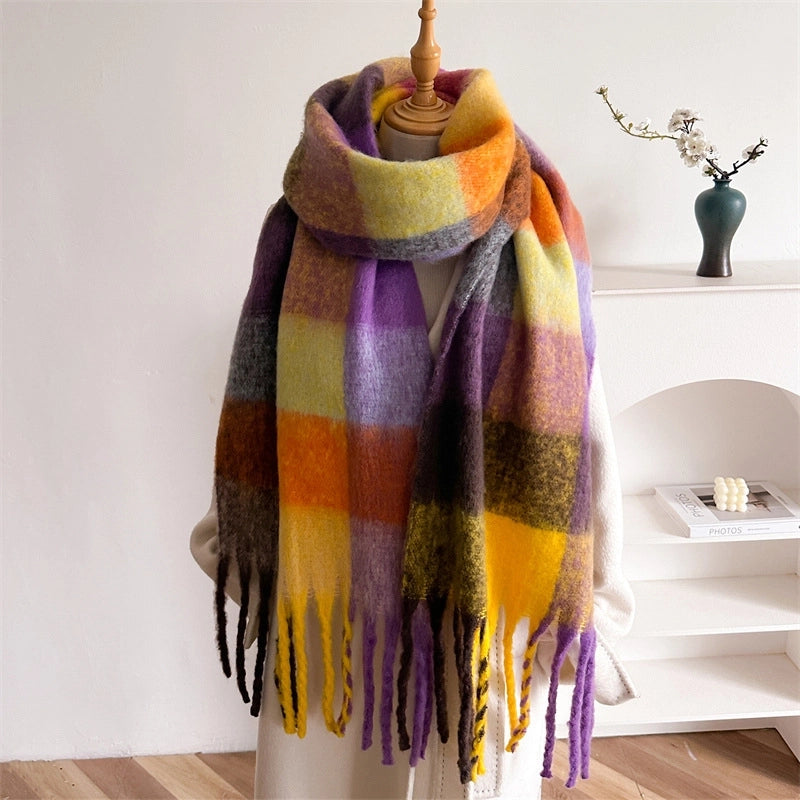 Autumn And Winter Scarf Cashmere Thickened Warm Striped Plaid Scarf Women's Fashion Tassel Long Men's And Women's Scarf Couple