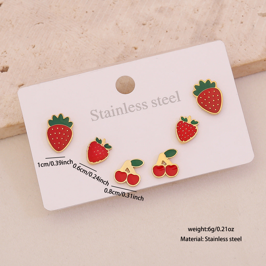 3 Pairs Of Cherry Strawberry Earrings Cute Stainless Steel Earrings For E623