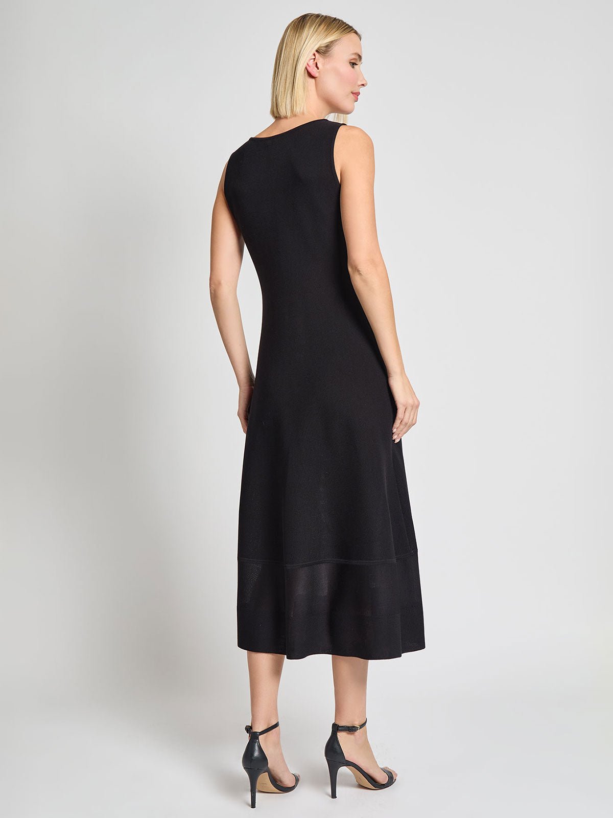 Fit-and-Flare Sheer Hem Knit Midi Dress, Black - Modern Fit