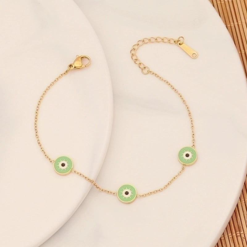 Vintage Style Beach Round Eye Stainless Steel 18K Gold Plated Bracelets In Bulk