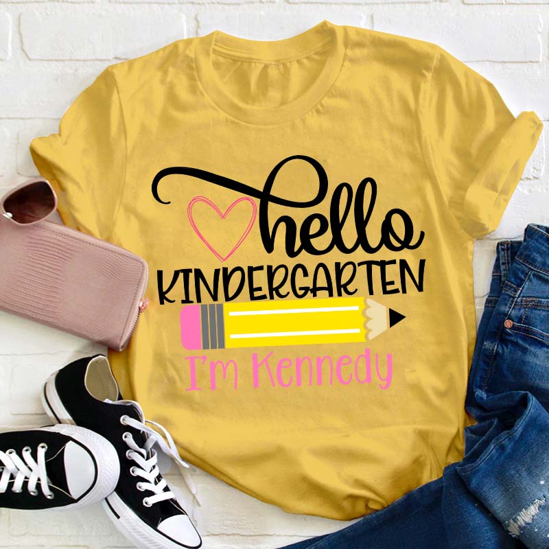 Personalized Grade And Name Hello Kindergarten Teacher T-Shirt