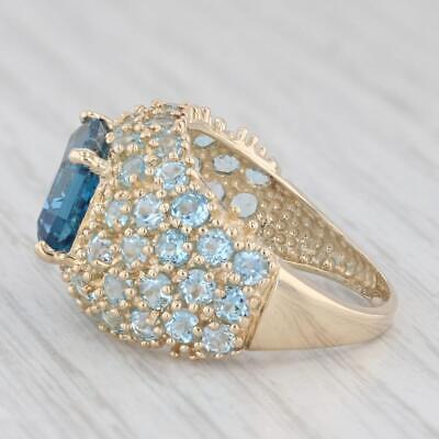 8.50ctw London Blue Topaz Pave Ring 14k Yellow Gold Size 7.25 Cocktail