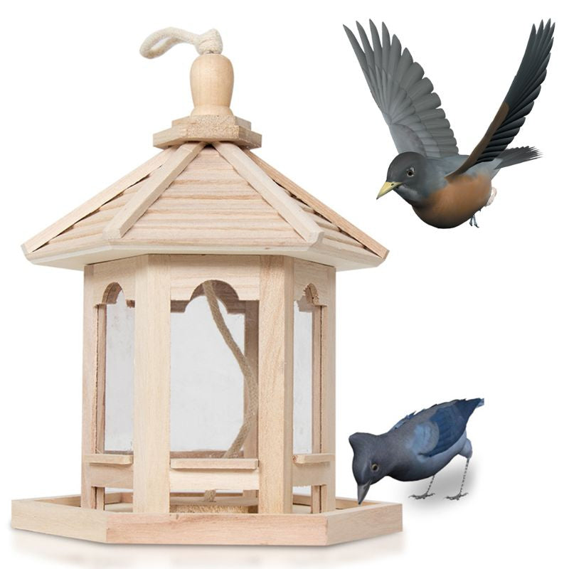 1000ml Hanging Feed Dispenser In Wooden For Birds