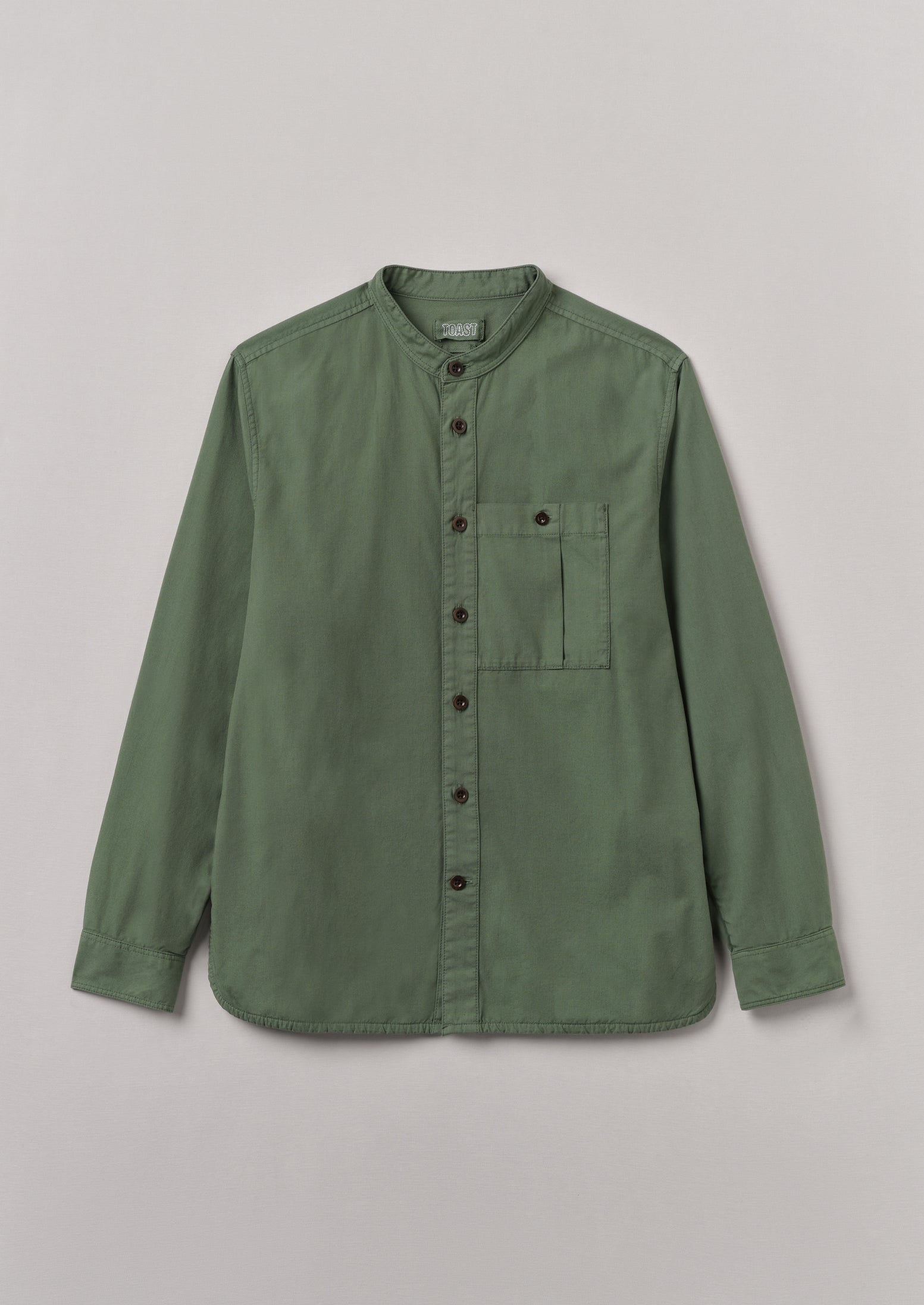 Garment Dyed Oxford Grandad Collar Shirt | Olive