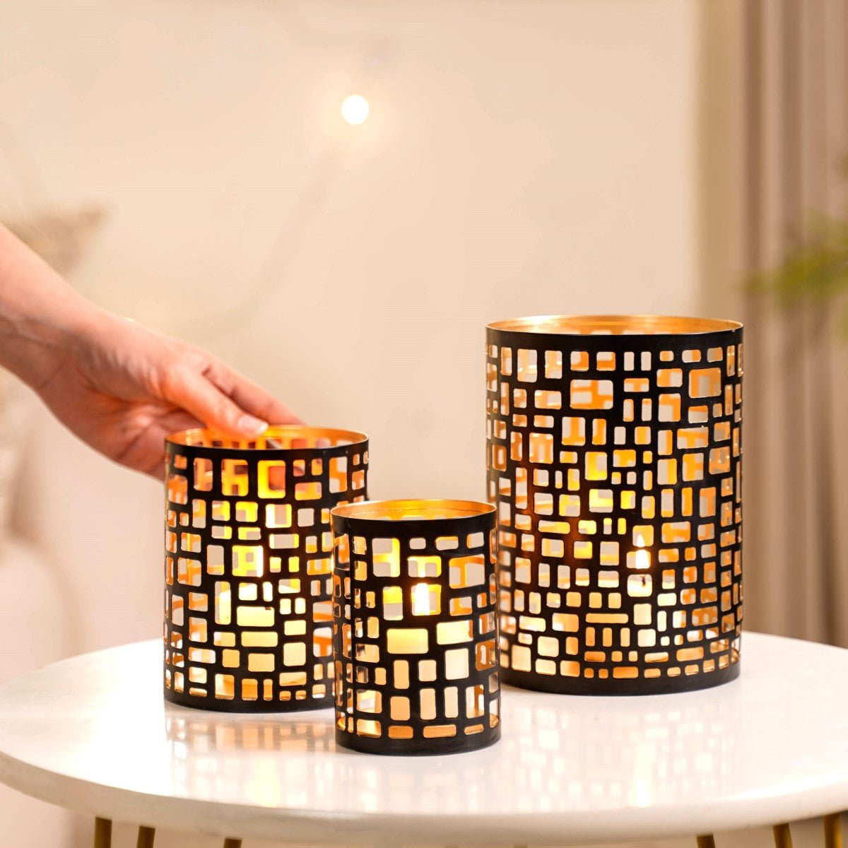 Set of 3 Luxe Metal Cutwork Votive Holder