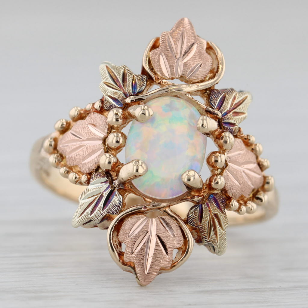 Lab Created Opal Flower Ring 10k Size 7.75 Black Hills Gold TRJ