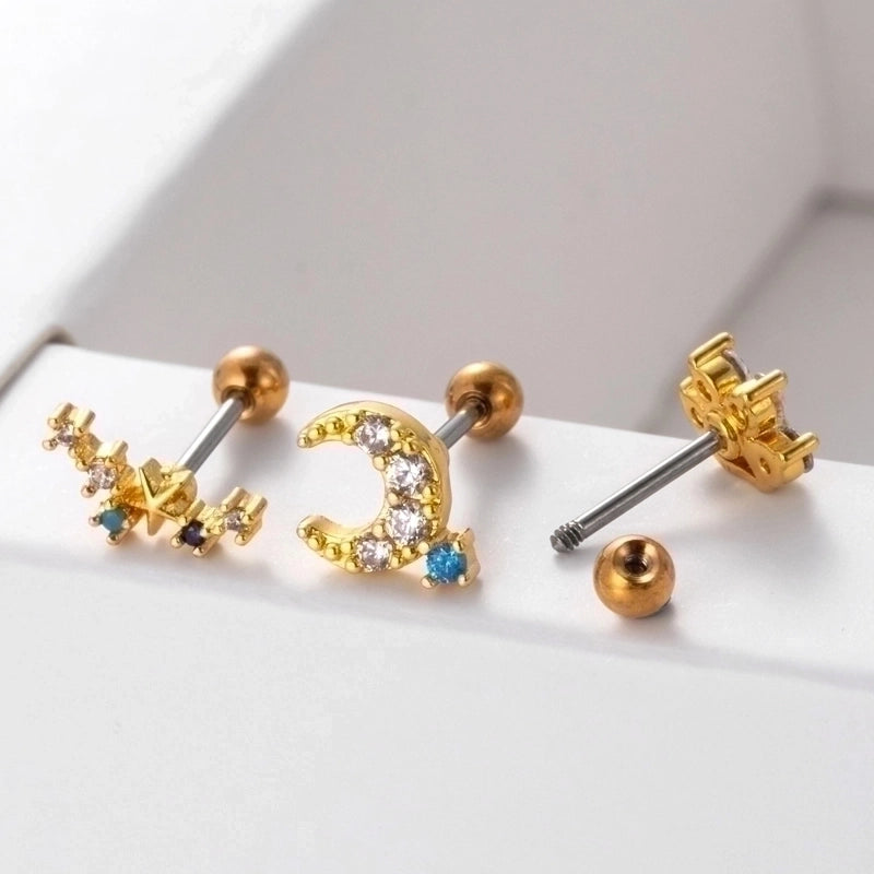 1 Piece Ear Cartilage Rings & Studs Minimalist Classic Style Star Moon Butterfly 316L Stainless Steel  Copper Plating Inlay Zircon