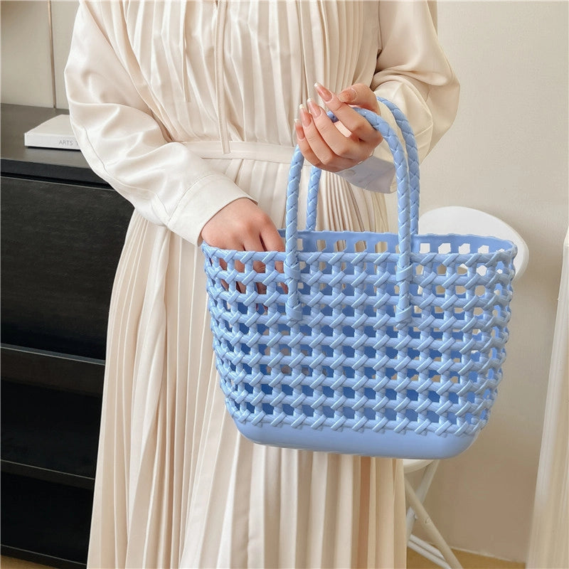 Women's Large Rubber Solid Color Classic Style Square Open Handbag
