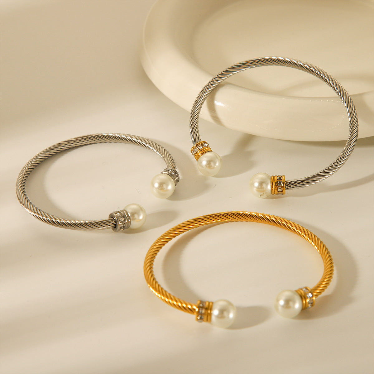 Pearl Stainless Steel Electroplating Bangles