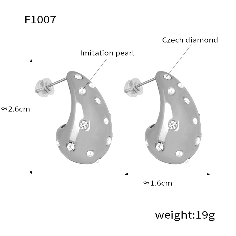 1 Pair Minimalist Water Droplets Plating Inlay Titanium Steel Artificial Pearls Artificial Diamond 18K Gold Plated Ear Studs