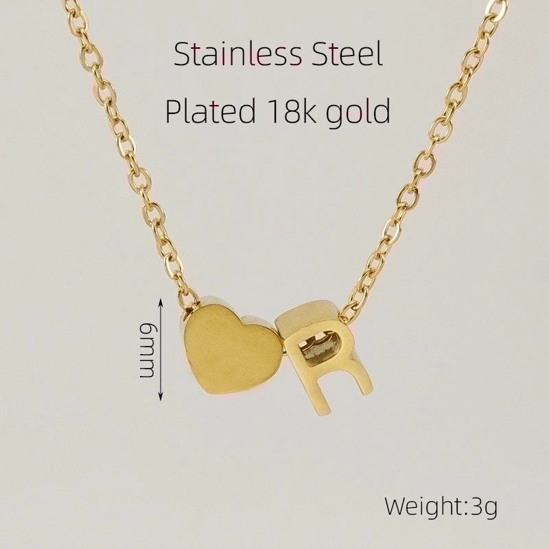 304 Stainless Steel 18K Gold Plated Casual French Style Plating Letter Heart Shape Pendant Necklace