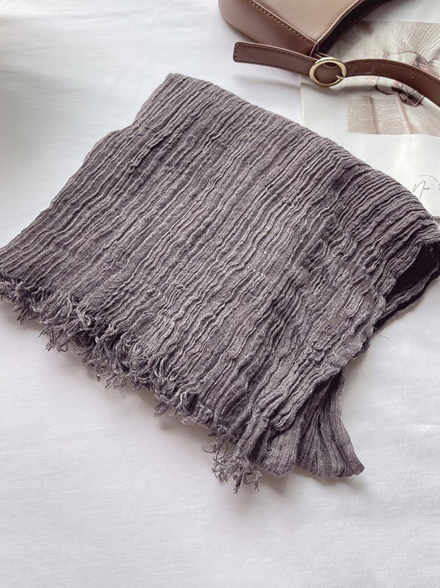 Vintage Pure Color Shirred Shawl Scarf