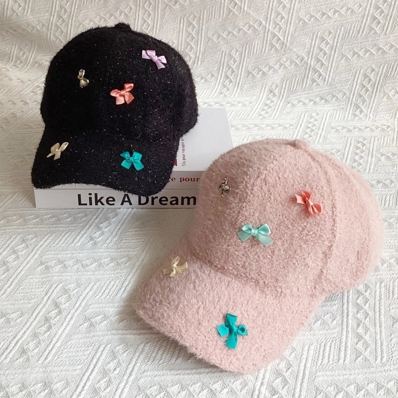 Women's Cute Sweet Solid Color Bow Knot Curved Eaves Baseball Cap