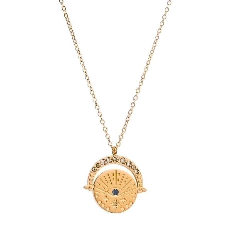 2 Pieces Fashion Sun Rose Stainless Steel Enamel Plating Inlay Zircon Gold Plated Pendant Necklace
