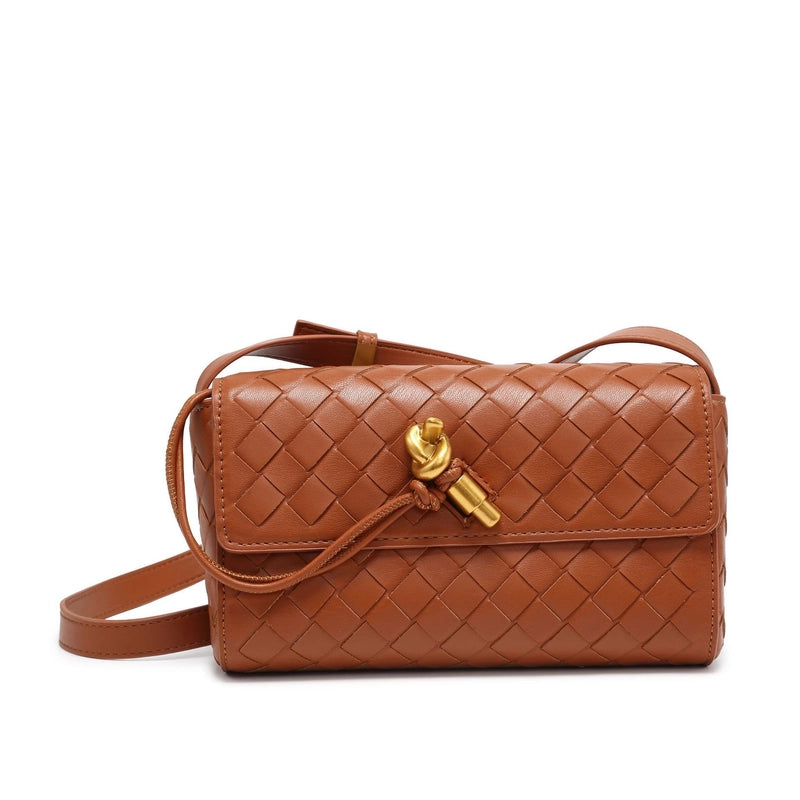 Women's Pu Leather Solid Color Classic Style Weave Square Flip Cover Crossbody Bag