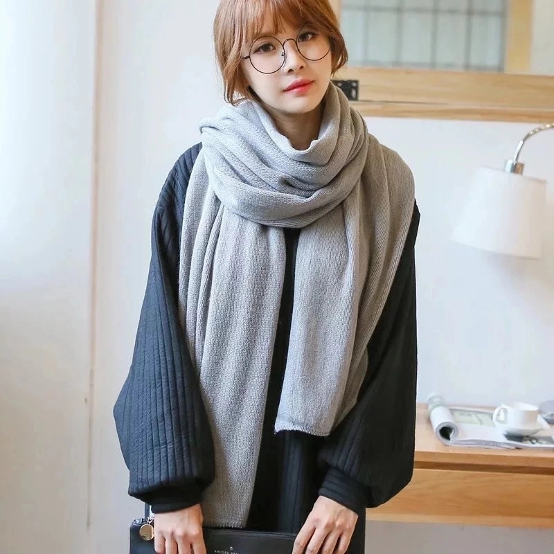 Winter Knitted Wool Scarf Cashmere Solid Color Fashion Shawl Warm Extended Scarf