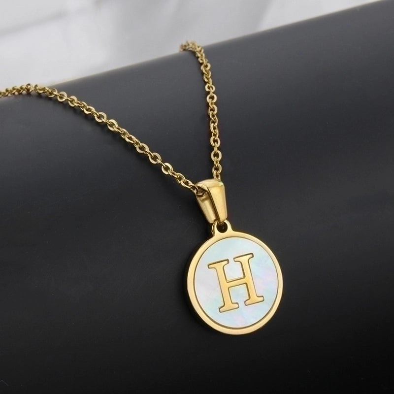 Minimalist Round Letter Titanium Steel Shell 18K Gold Plated Plating Necklace