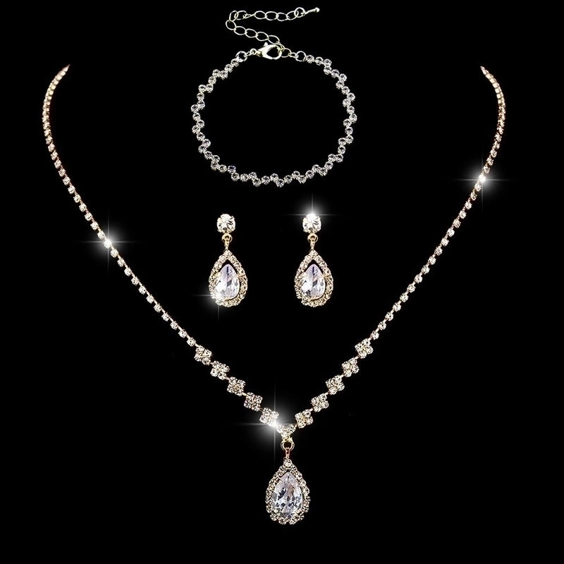 Minimalist Solid Color Artificial Crystal Copper Inlay Zircon Earrings Necklace