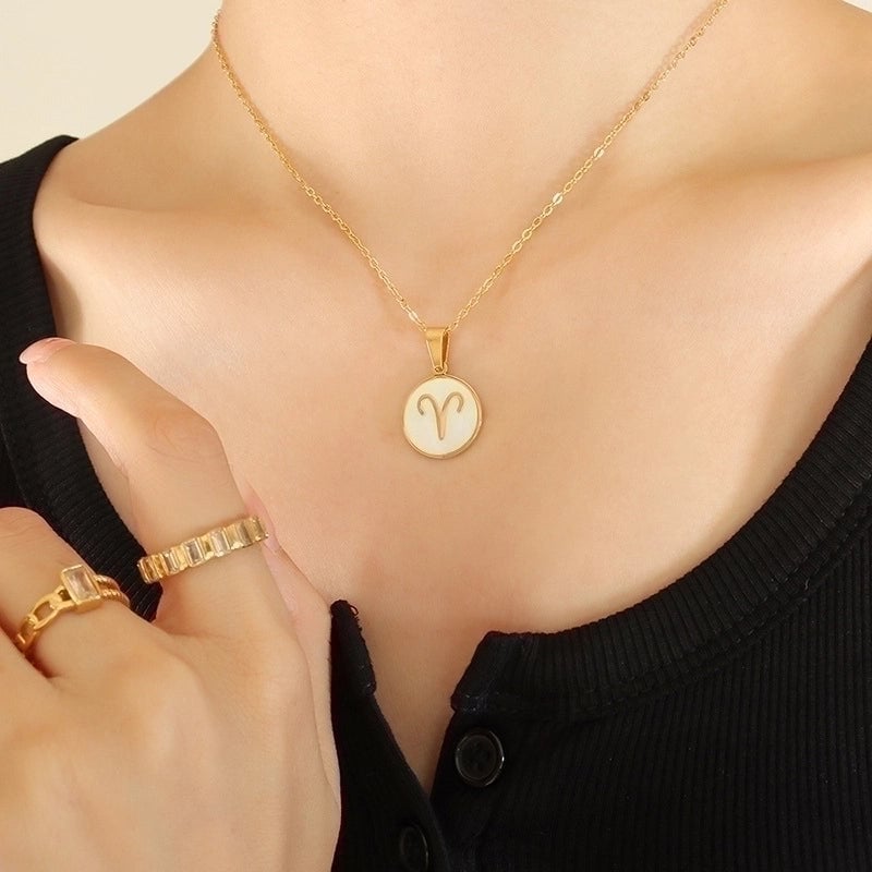 Retro Constellation 304 Stainless Steel Shell 18K Gold Plated Inlay Pendant Necklace