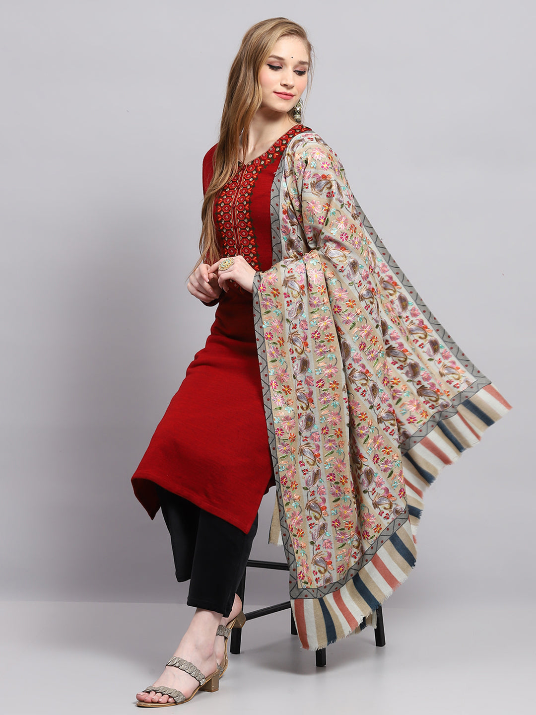 Women Multicolor Embroidered Shawl