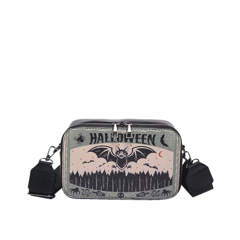 Halloween Women's Pu Leather Pumpkin Letter Ghost Streetwear Square Zipper Shoulder Bag Crossbody Bag