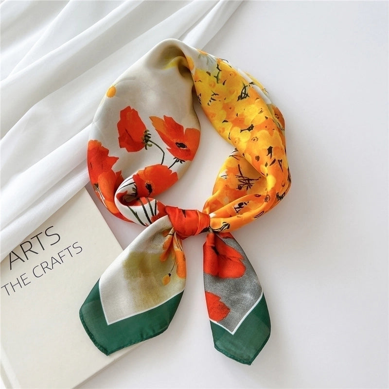 Women's Minimalist Color Block Satin Printing Silk Scarf