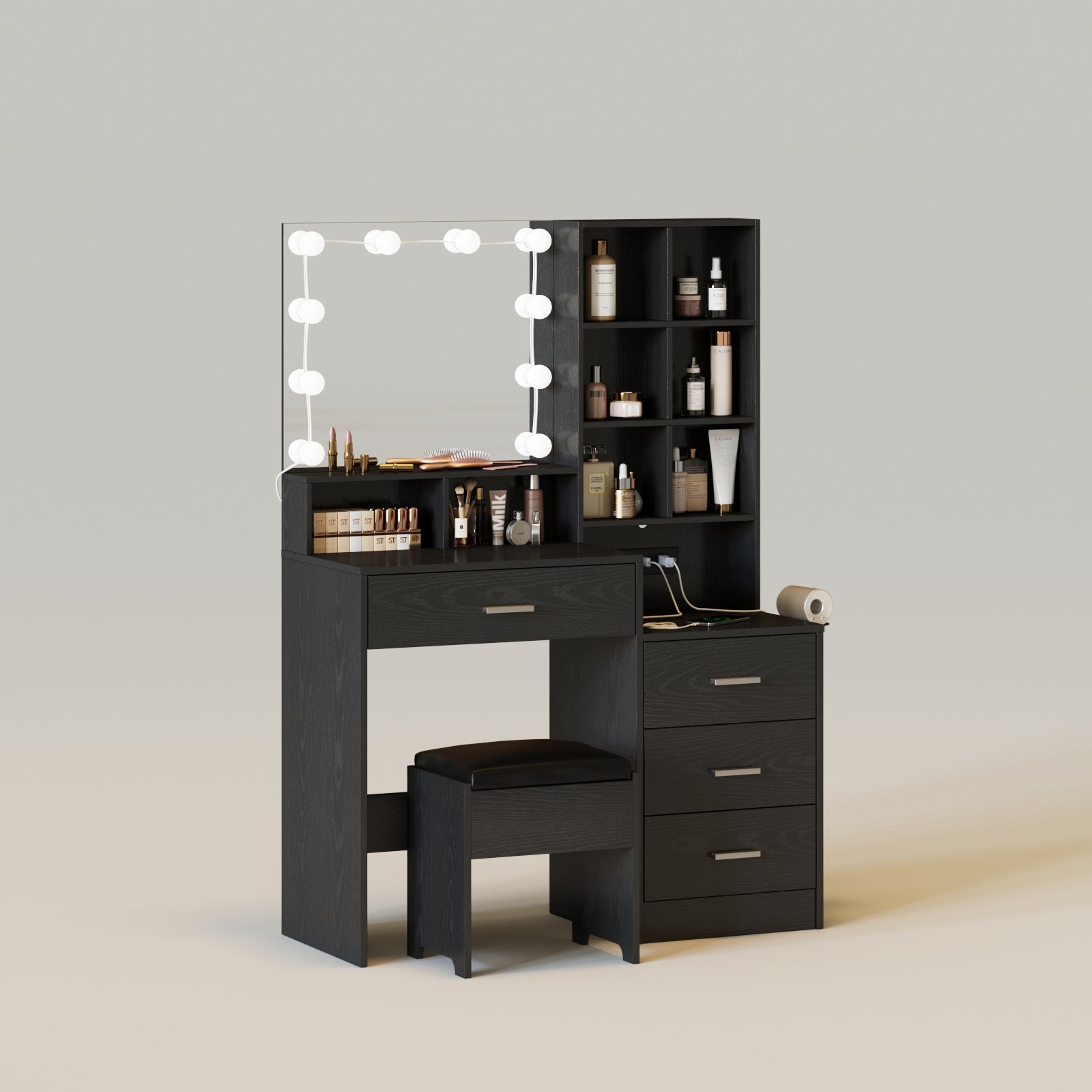 Makeup Vanity Table with Charging Station 3 Lighting Modes Brightness Adjustable