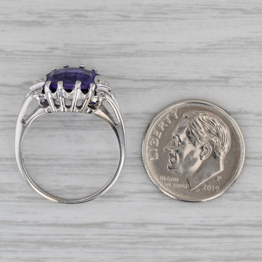 Lab Created Purple Blue Sapphire Diamond Ring 10k White Gold Size 6