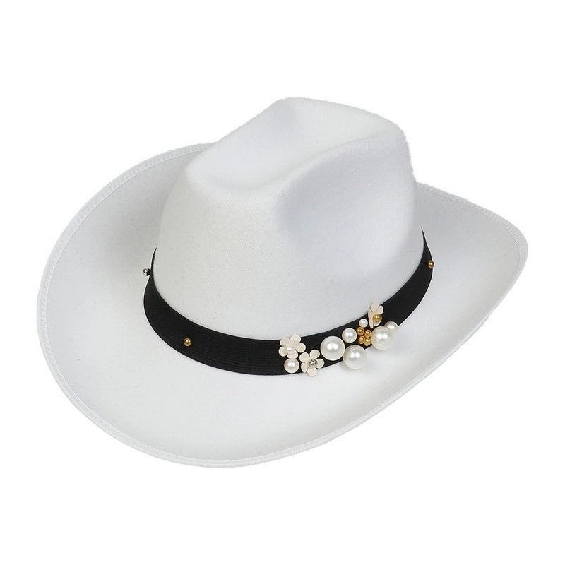 New Woolen Hat Western Denim Top Hat Men And Women Couple Hat Big Brim Curling Felt Hat