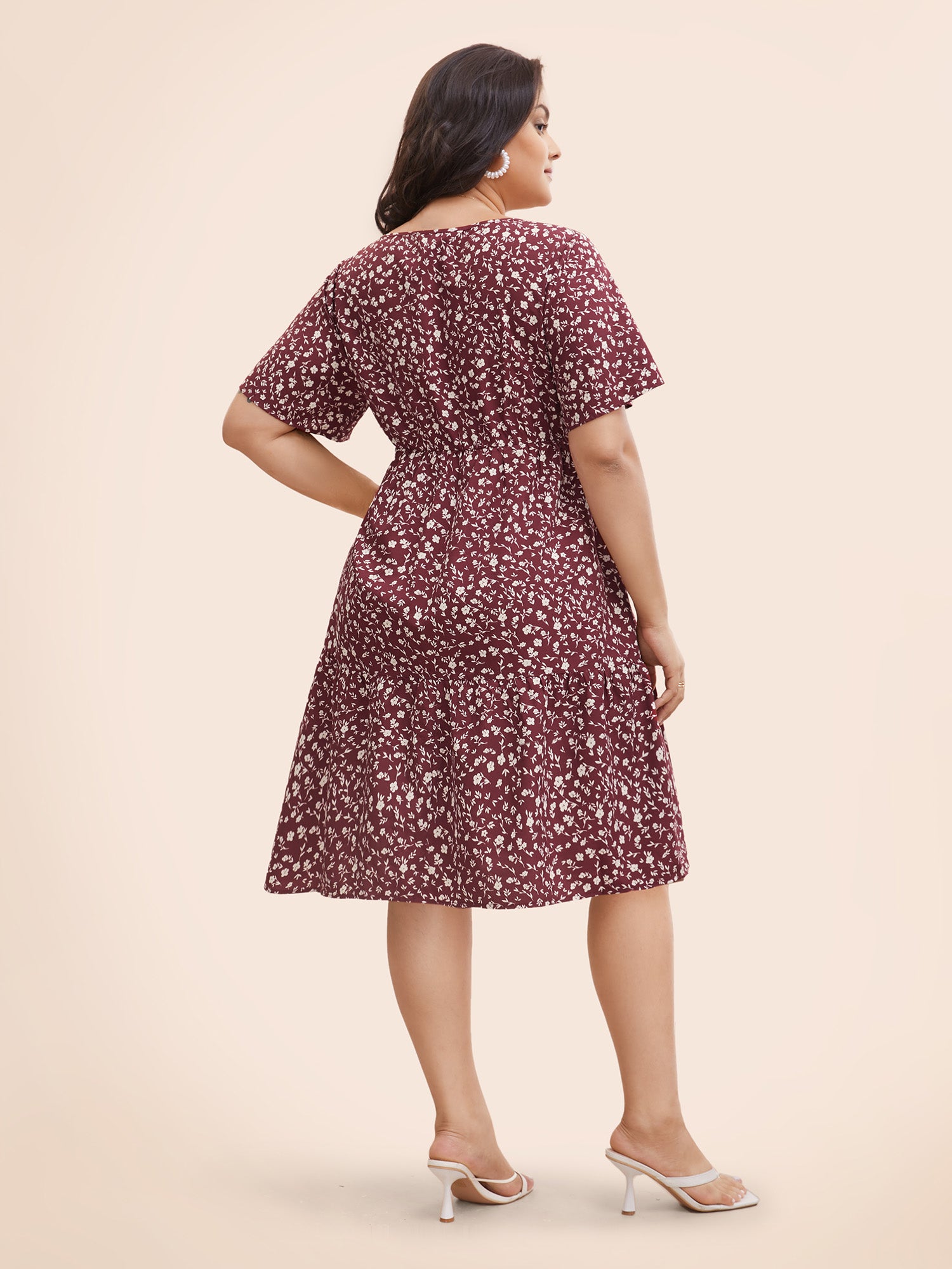 Ditsy Floral U Neck Ruffle Sleeve Dress