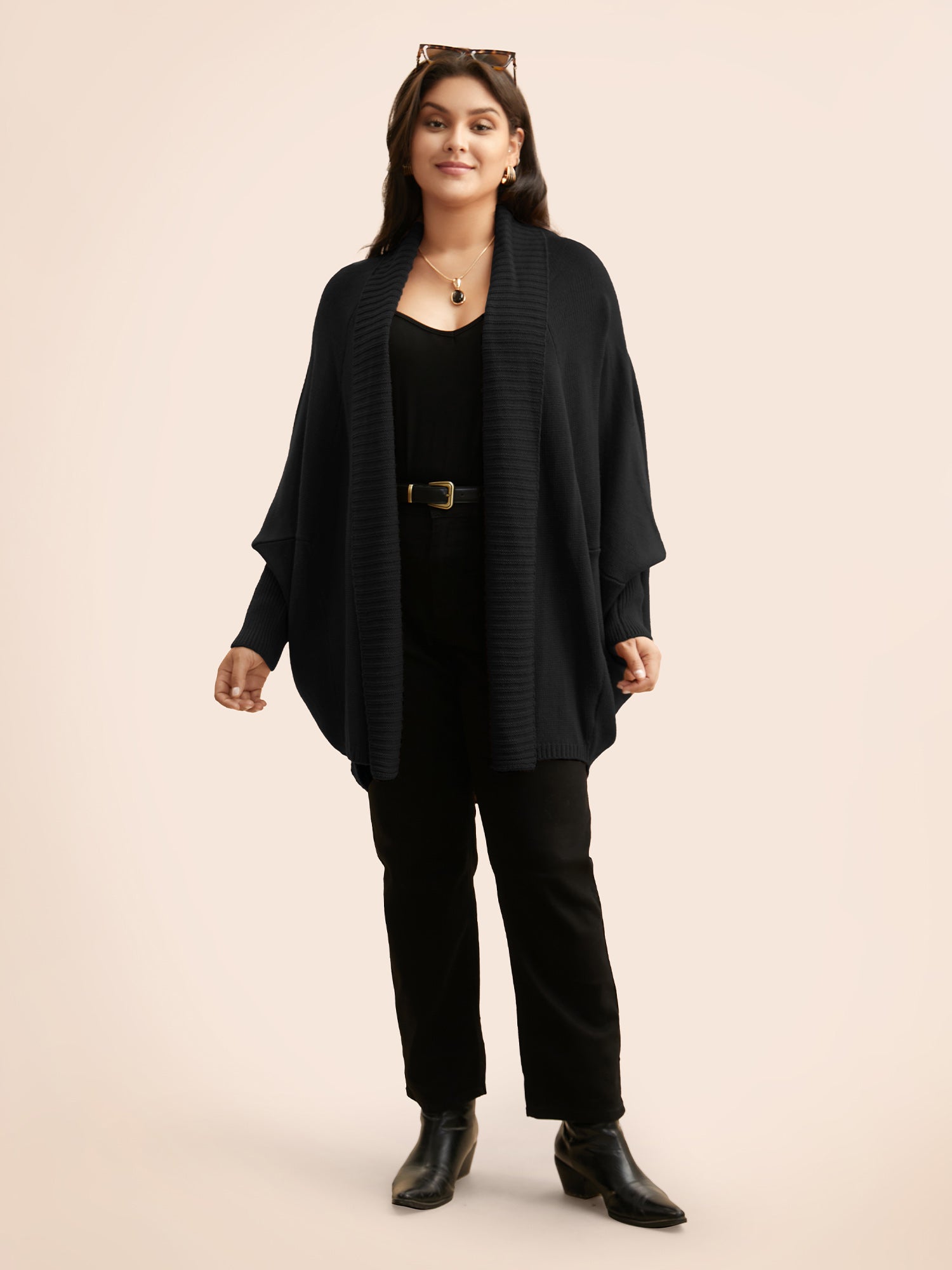 Texture Kimono Collar Dolman Sleeve Cardigan