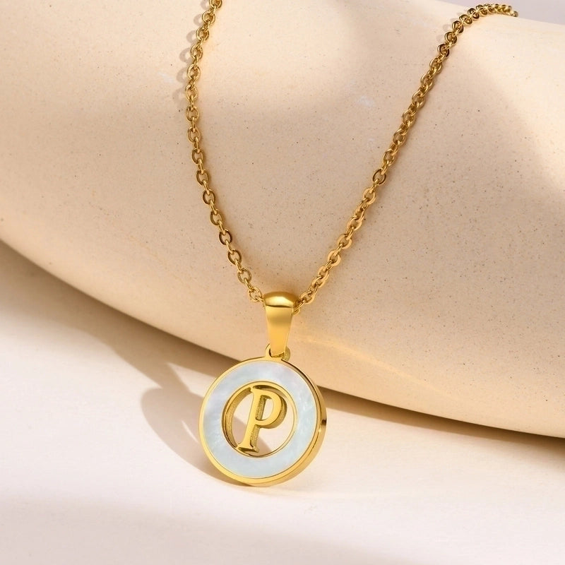 201 Stainless Steel INS Style Minimalist Plating Hollow Out Inlay Letter Shell Necklace Pendant
