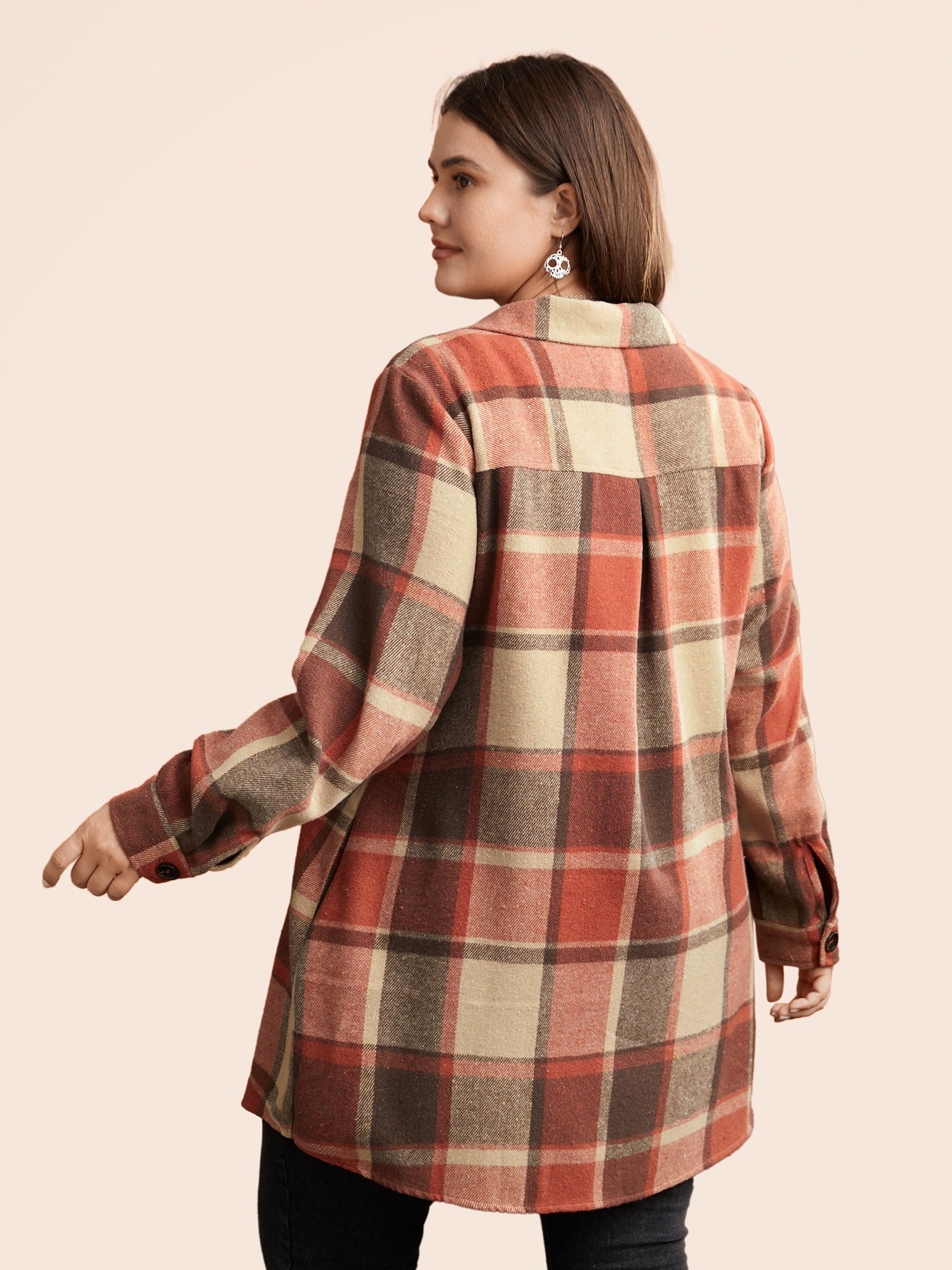 Plaid Chest Pockets Long Jacket