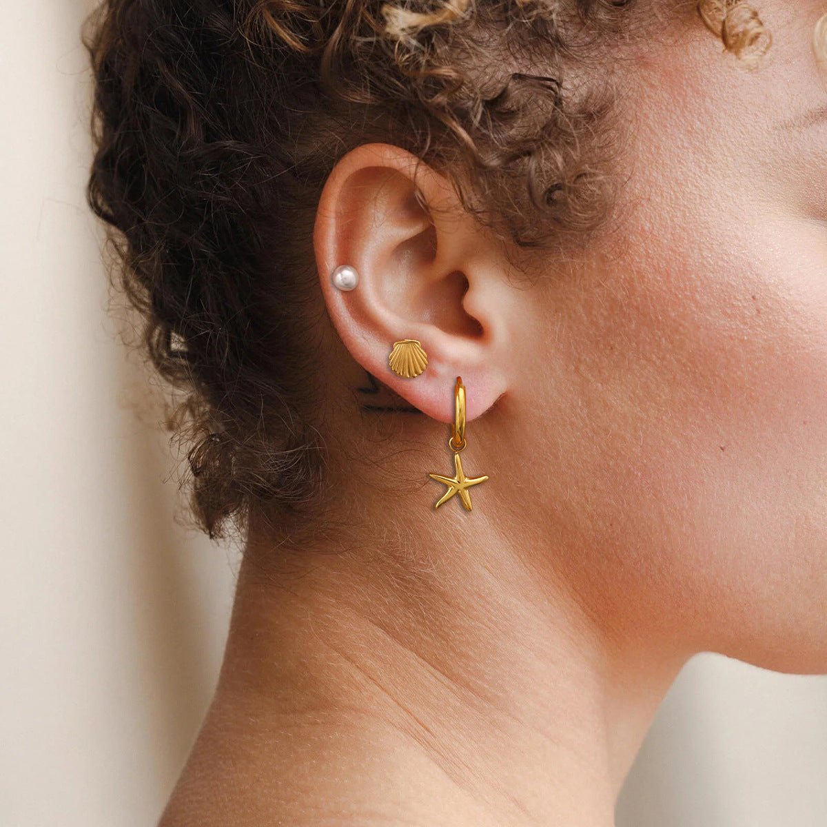 Ear Stainless Steel Starfish Earrings Pearl Earrings Shell Ear Buckle Titanium Steel Earring