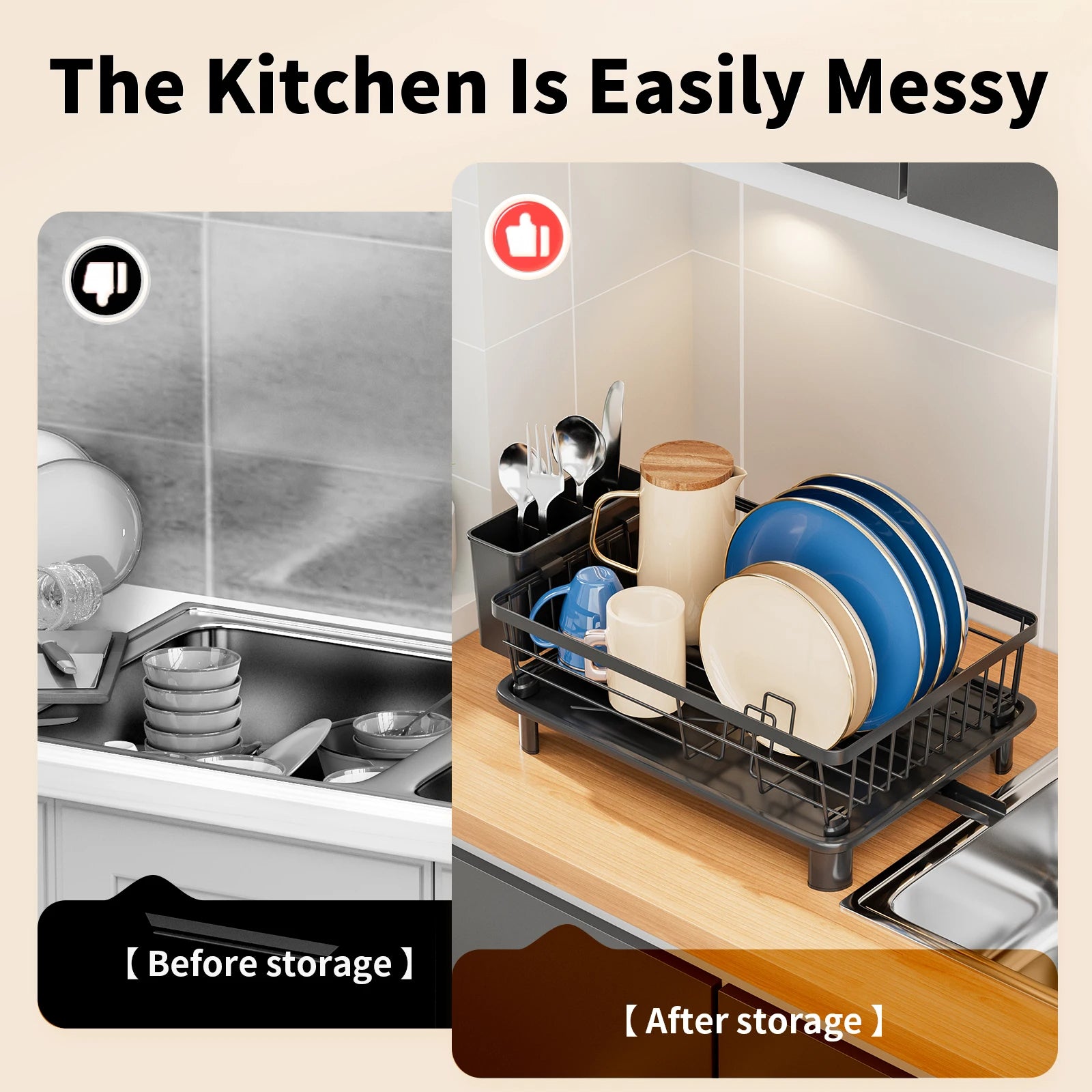 Dish Drying Rack. Multifunctional Space-Saving Dish Storage Rack. Kitchen Countertop Storage Rack