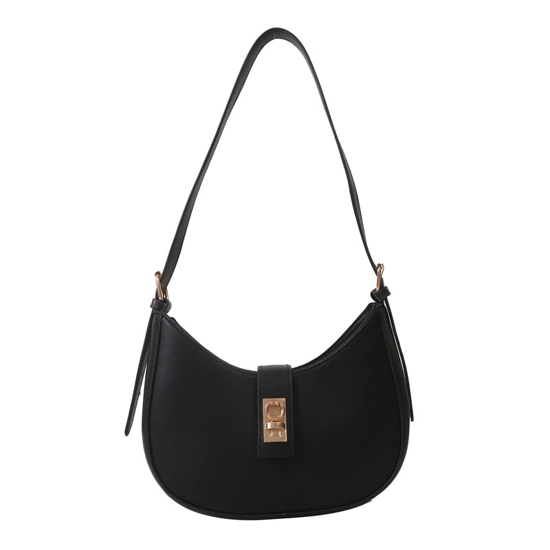 Women's Pu Leather Solid Color Vintage Style Dumpling Shape Lock Clasp Underarm Bag