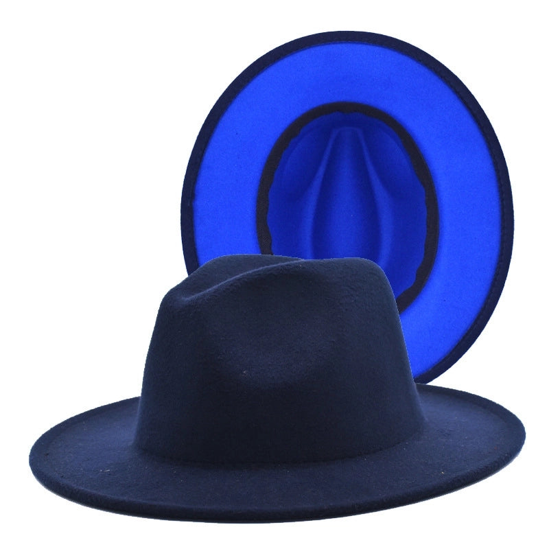 Popular Two-color Woolen Hat Women's Fashion Wide-brimmed Felt Hat Hat Jazz Hat Men